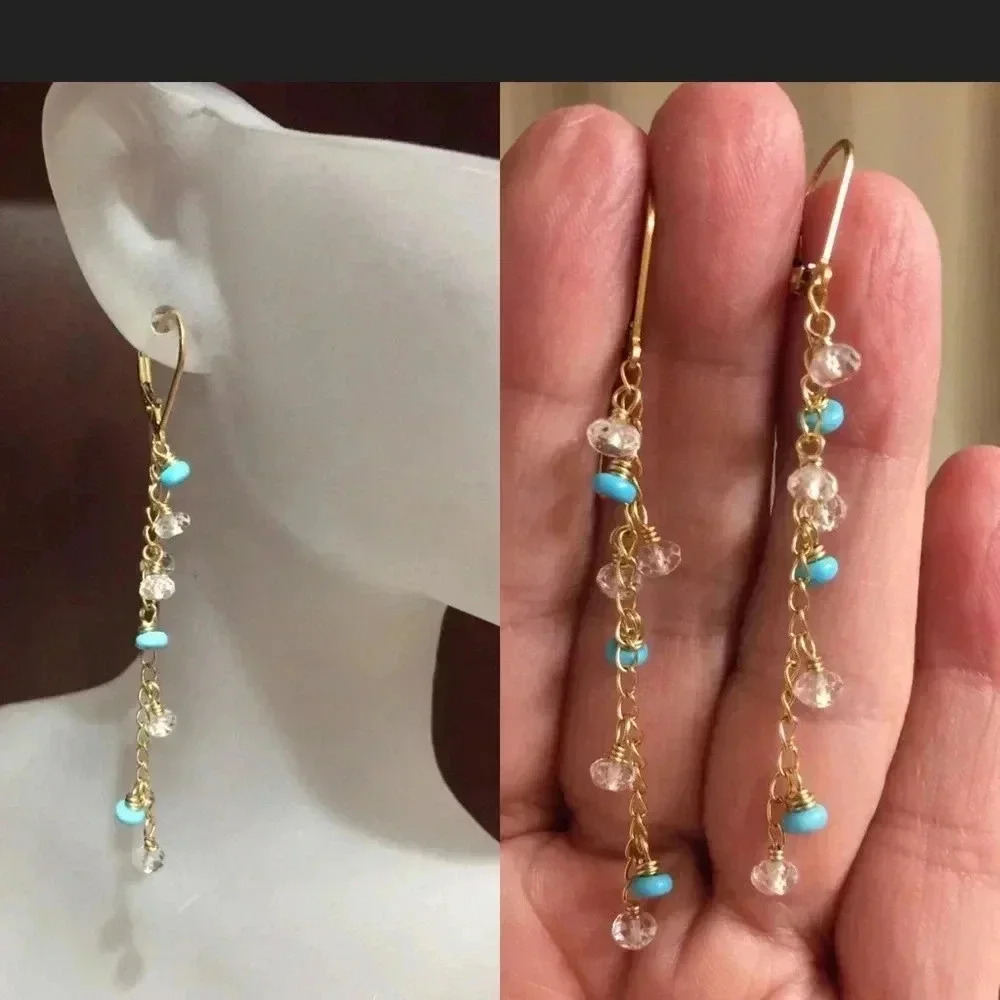 Turquoise Earring, Topaz Earring, Line Earrings, Gold Filled, Natural Turquoise